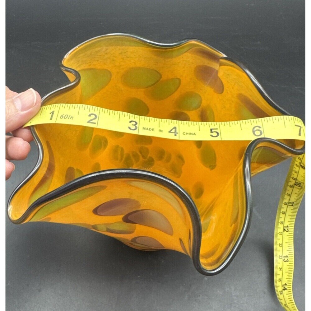 Jariufatoy Glass By Youghiogheny Art Glass ORANGE GREEN GRAY Handkerchief Vase - Picture 9 of 10